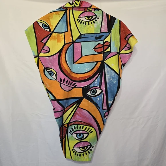 Live 4 Truth Abstract Art Button-Down, Picasso-Inspired Face Print Blouse - Picture 6 of 10